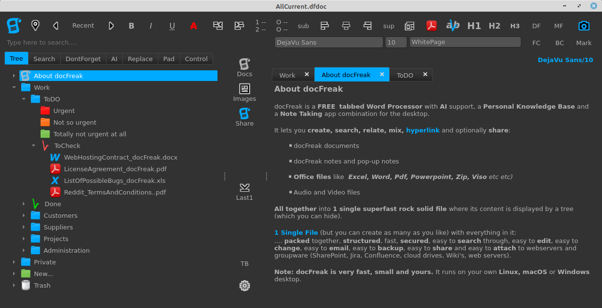 docFreak The multitabbed word processor and Personal KnowledgeBase
